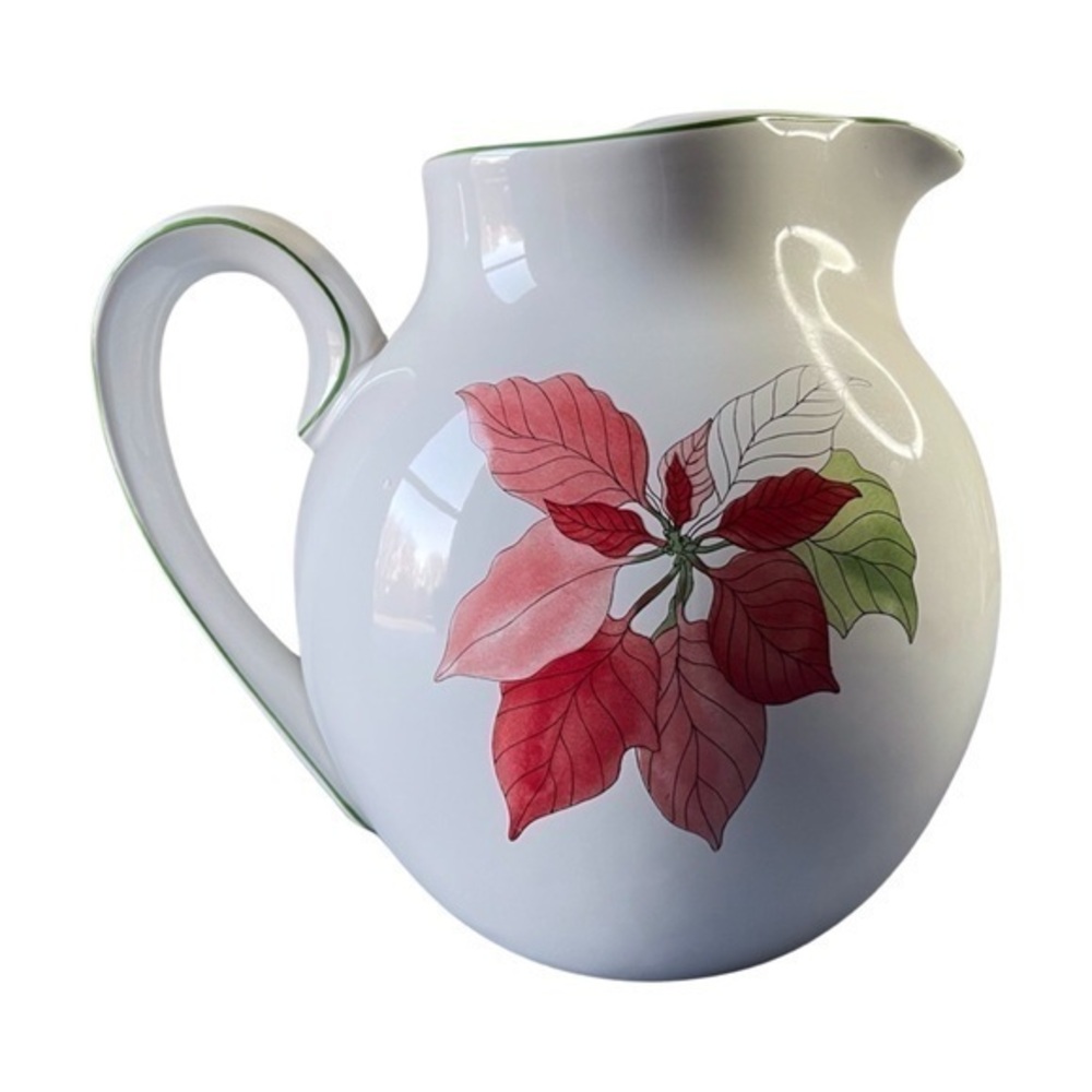 Block Bernarda 2 Quart (64oz) Poinsettia Ice Lip Pitcher Mary Lou Goertzen 80s